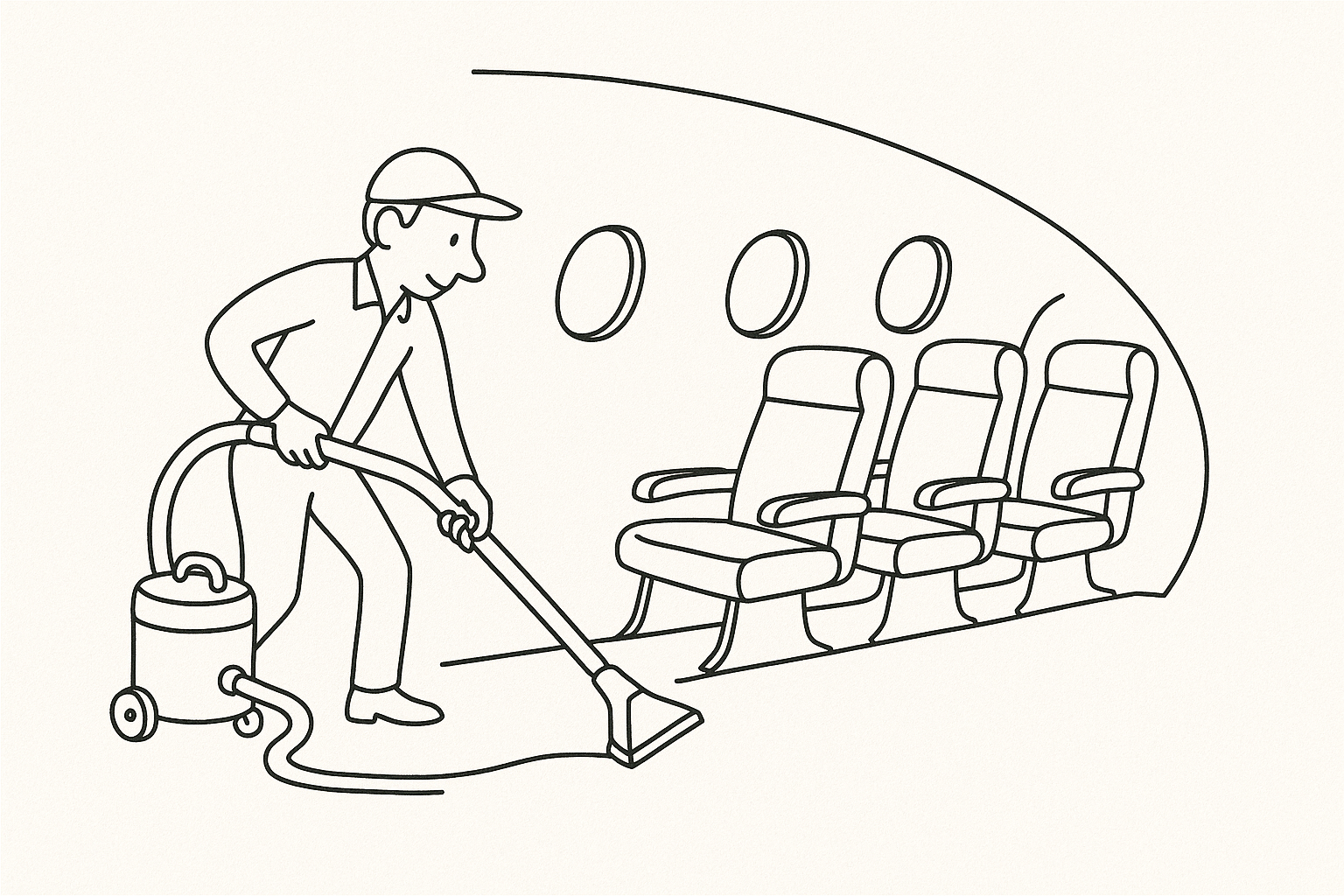 Técnico aspirando interior de aeronave